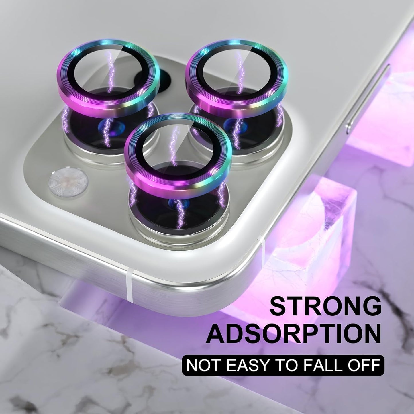 Choiche Compatible for iPhone 16 Pro/iPhone 16 Pro Max Camera Lens Protector, 9H Tempered Glass Camera Cover Screen Protector Metal Ring Decoration Accessories (Colorful)