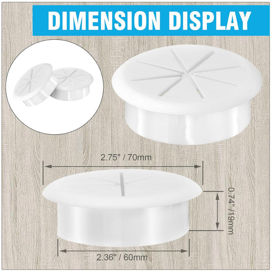 2-3/8" White Desk Grommet, JTemgle Flexible Cable Grommet Rubber Cable Hole Cover Wire Organizer Caps Desktop Cord Management for Home Office TV Stands Tabletops, 2 Pieces
