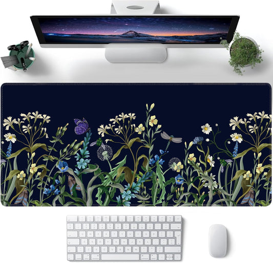 Weeds Flowers Large Mouse Pad,Gaming Keyboard Desk Pad,Extended Mouse Mat Non-Slip Rubber Base with Stitched Edges for Office Game Home XXL 35.4"x15.7"
