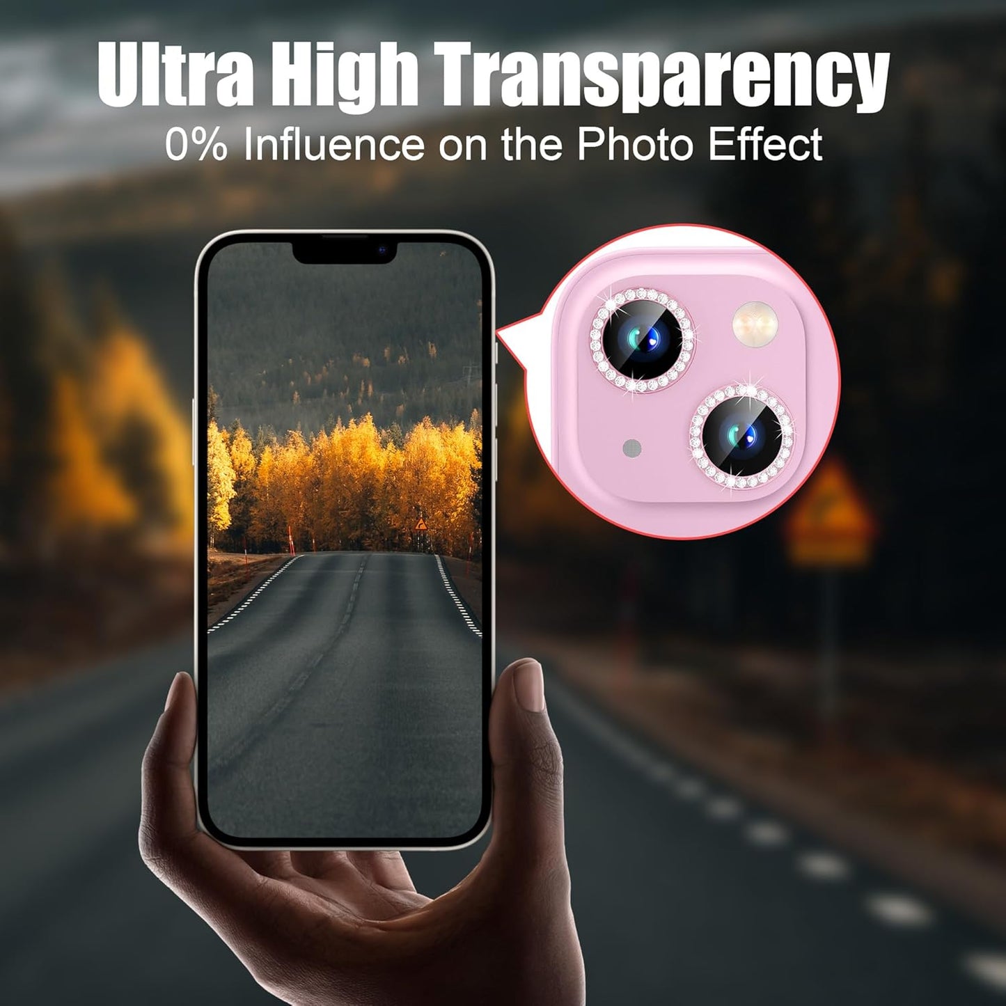 AGVEE 3+3 6 Pack Camera Lens Protector Compatible with iPhone 15/15 Plus, Bling Diamond & Glitter Metal Ring 9H Tempered HD Glass Camera Protector Cover Film, Bling-Pink