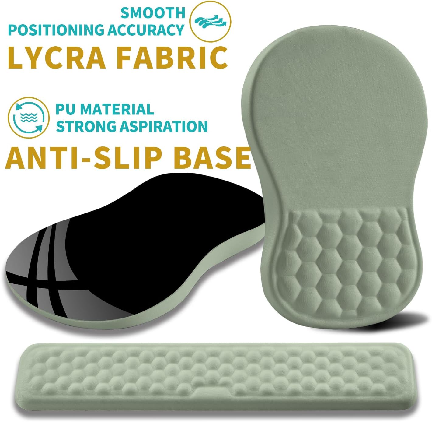 Hokafenle 2 in 1 Ergonomic Mouse Pad Wrist Support & Wrist Rest for Computer Keyboard Set, with Relieve Carpal Tunnel Pain Massage Bulge and Full Memory Gel Design (2In1 Set, Light Green)