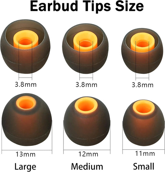 Silicone Earbud Tips Replacement - Fit Most In-Ear Earbuds (Inner Hole 3.8mm - 5.1mm) - 9 Pairs S M L