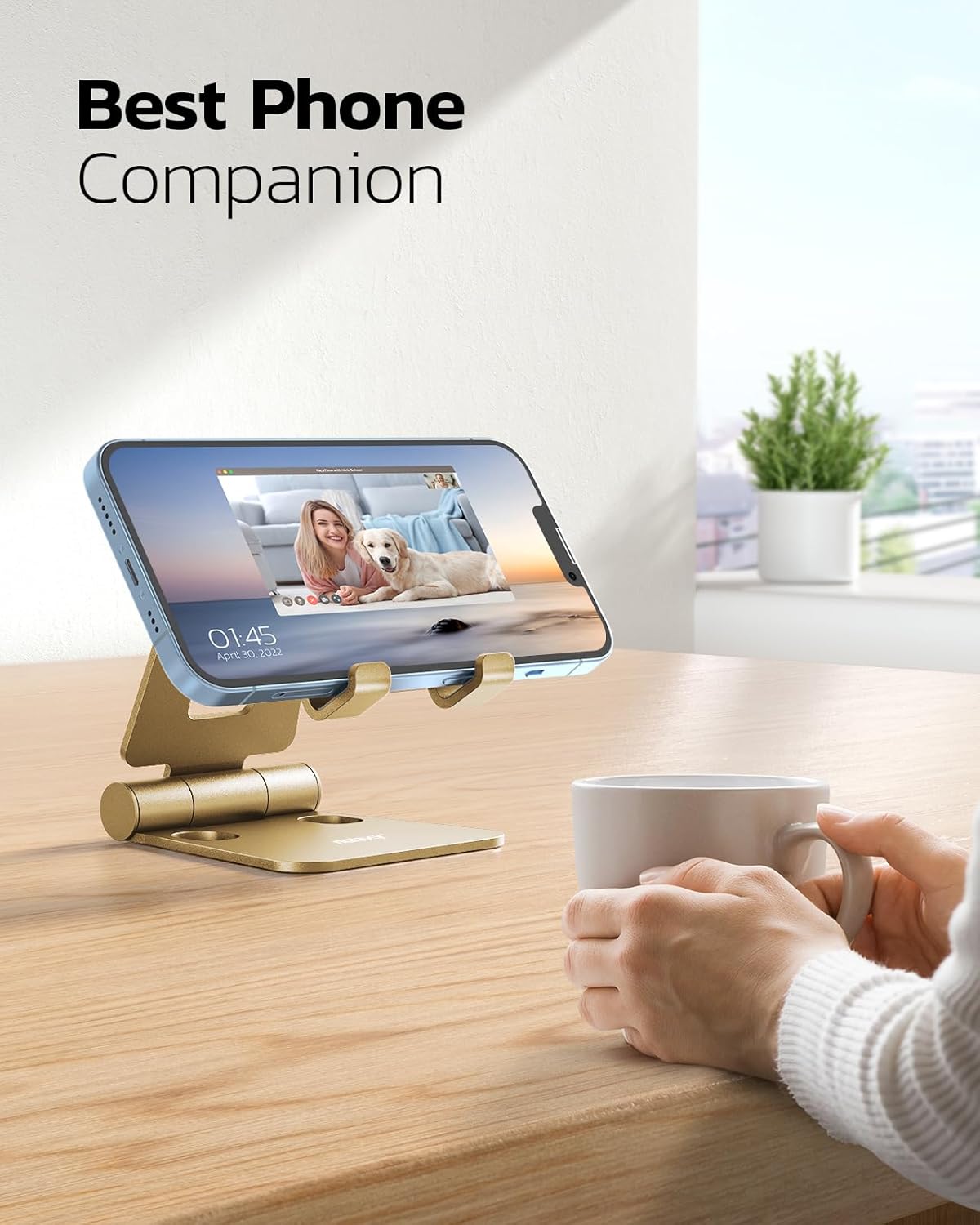 Nulaxy Dual Folding Cell Phone Stand, Fully Adjustable Foldable Desktop Phone Holder Cradle Dock Compatible with iPhone 17 16 15 14 13 12 11 Pro Xs Xs Max Xr X 8, Nintendo Switch, All Phones - Gold