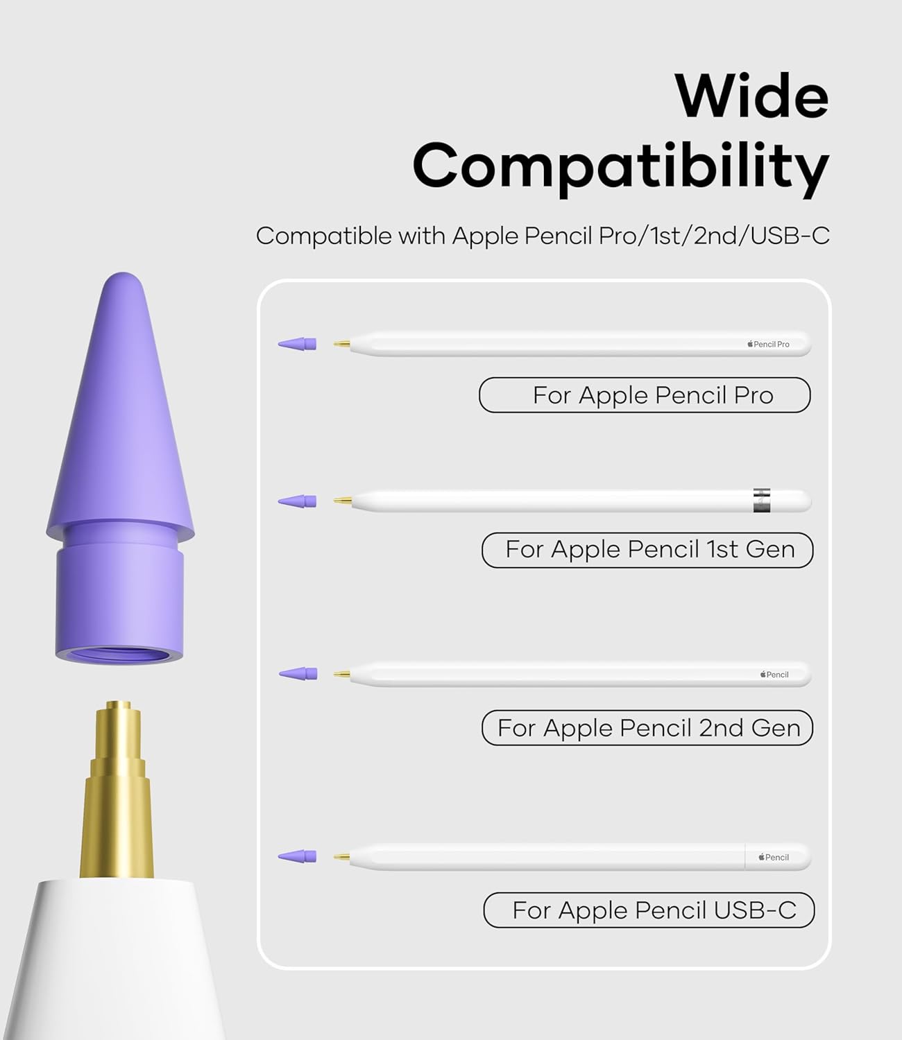 Replacement Pencil Tips for Apple Pencil Pro, Pen Tips for Apple Pencil 2nd Gen/1st Gen/USB-C, Wear-Resisting Pencil Nibs with Storage Box, Pen Nibs Set Compatible with Apple Pen (6 Pack, Purple)