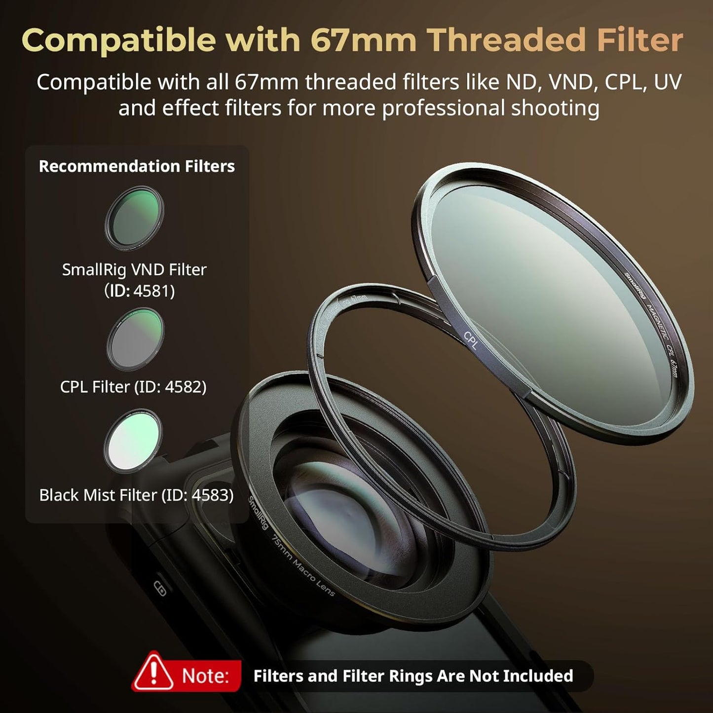 SMALLRIG 75mm HD Master Macro Lens, T-Mount Lens for iPhone, for Samsung, for Huawei, for Xiaomi, Macro Photography Phone Camera Lens Attachment - 4588