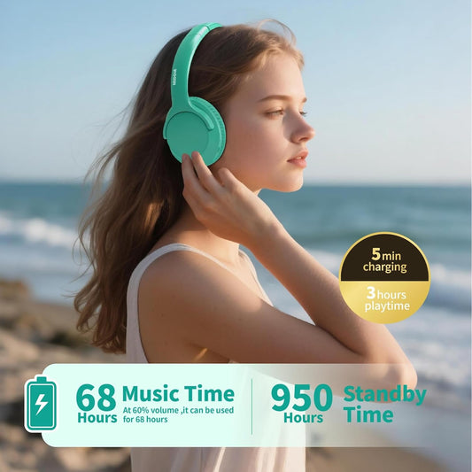 MIDOLA Bluetooth Headphones Over Ear 68H Playtime 6 EQ Wireless Headset with Microphone HiFi Stereo Foldable Lightweight Deep Bass for Travel Home Office Cellphone Cyan