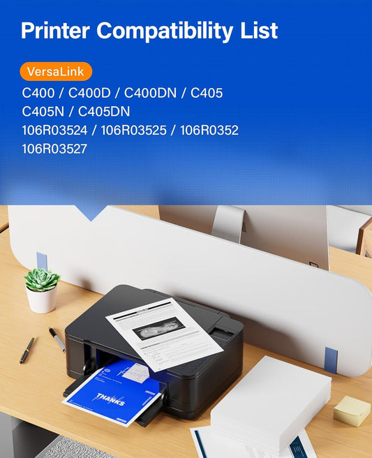 C400 C405 Extra High-Yield Toner Cartridge Set 4-Pack Black Cyan Magenta Yellow 106R03524 106R03525 106R03526 106R03527 Replacement for Xerox Versalink C400 C400D C400DN C405 C405N C405DN Printer Ink