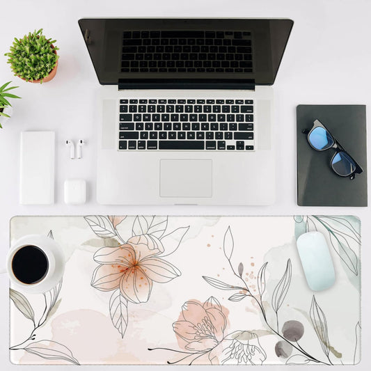 Mouse Pad Large Flowers Watercolor Texture Non-Slip Gaming Desk Mat with Stitched Edge Laptop Keyboard Desk Pad for Work Home Gaming (35.4 x 15.7 Inches)