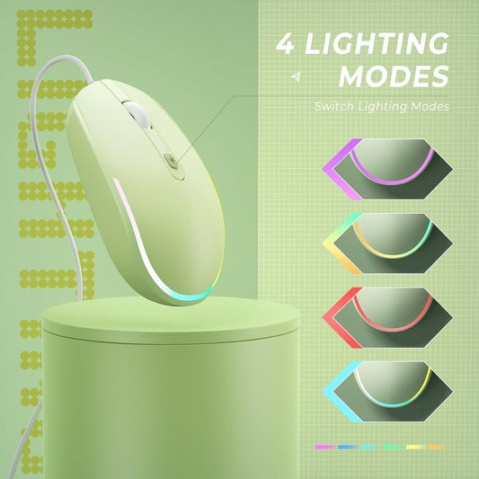 seenda Wired Mouse - USB Computer Mouse Wired with RGB Backlit Optical LED Mouse with Attached USB Cord for Laptops Notebooks Chromebook - Green