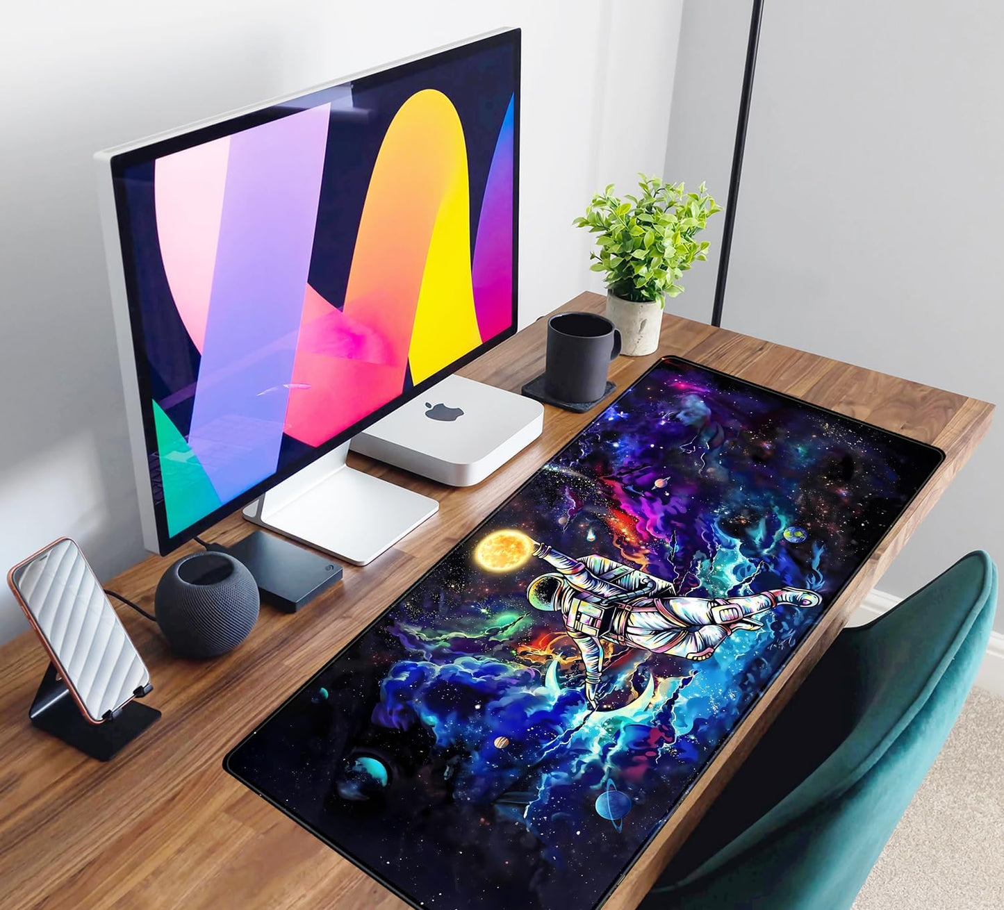 Astronaut Desk Space Mouse Pad for Boys - Galaxy Gaming Mouse Pad, 31.5x15.7in, Stitched Edges