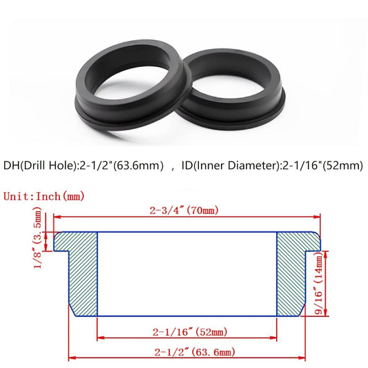 2 pcs 2-1/2" Drill Hole,2-1/16" ID Black Silicone Top hat Rubber Grommets for Wiring,Automotive,Firewall,Hole Plug,Desk,Screw,Water and Gas Pipe,Drain,House Siding,Cable Bushing,Glass,Wire Plug