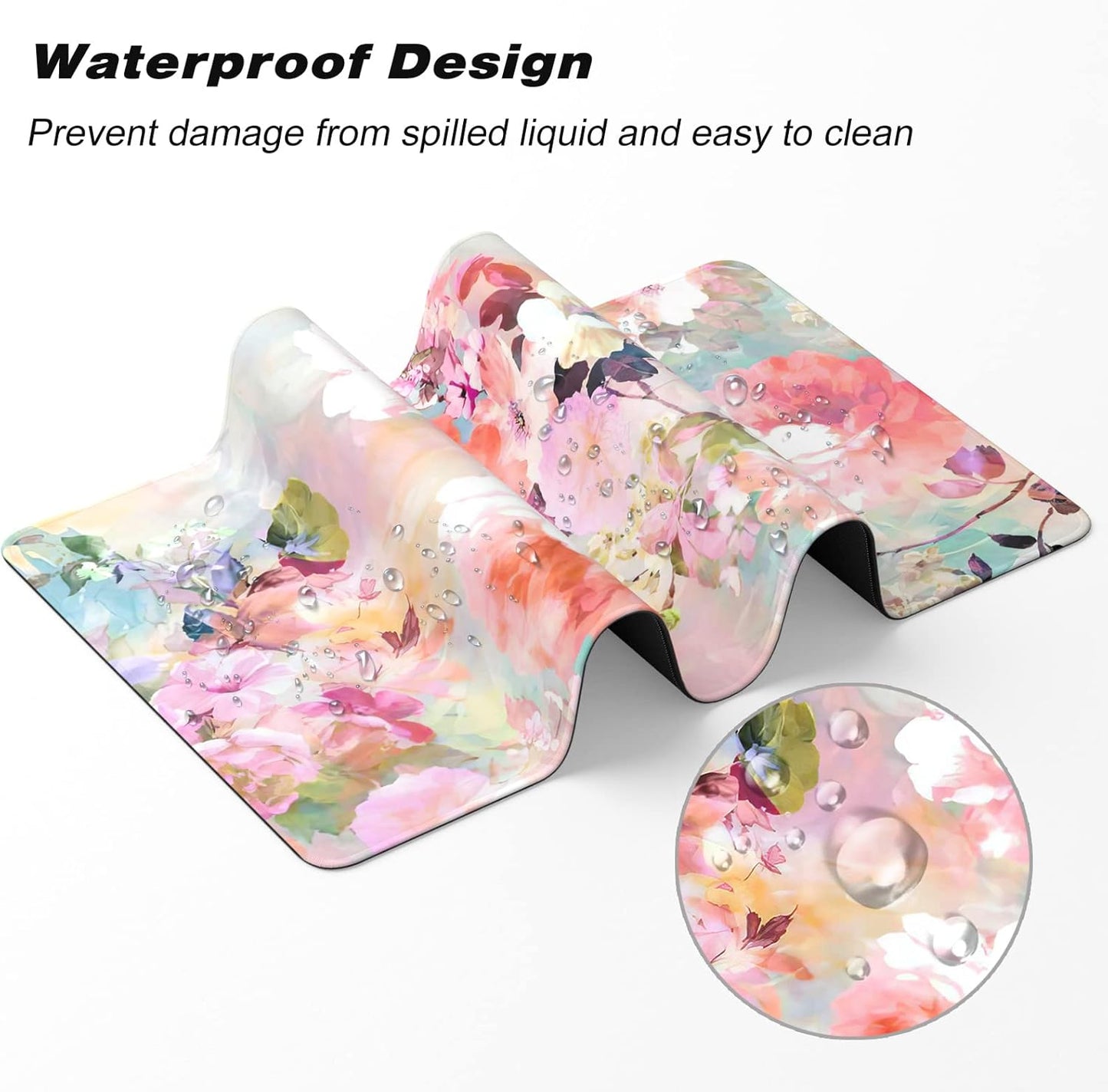 Extended Gaming Mouse Pad, XXL Large Desk Pad 30 x 14 Inch, Big Computer Keyboard Mousepad, Waterproof Mouse Mat with Stitched Edges and Non-Slip Base for Women Office Gaming, Flower