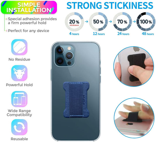 Universal Phone Grip for Smartphones - Phone Holder for Hand -Wireless Charging Compatible (Dark Blue) - 2Pack