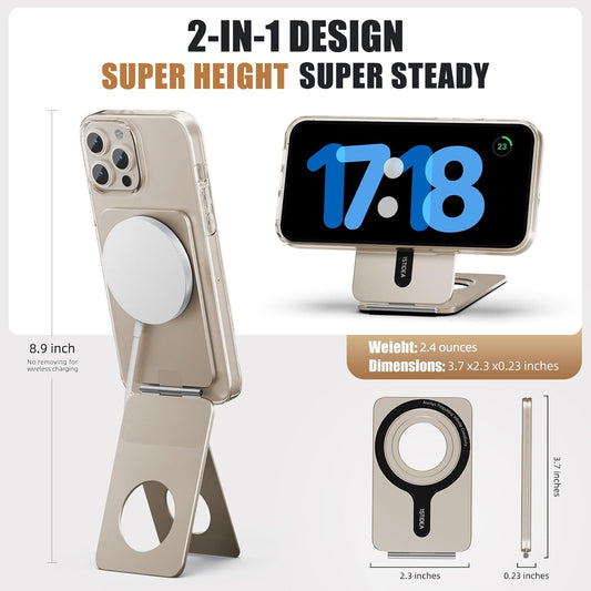 Phone Tripod Stand, Aluminum Alloy Mini Tripod Compatible with Magsafe iPhone 16/15/14/13/12 Series, Foldable Strong Magnetic Phone Stand, Mult-Angle Adjustment Selfie Stick(Desert Gold)