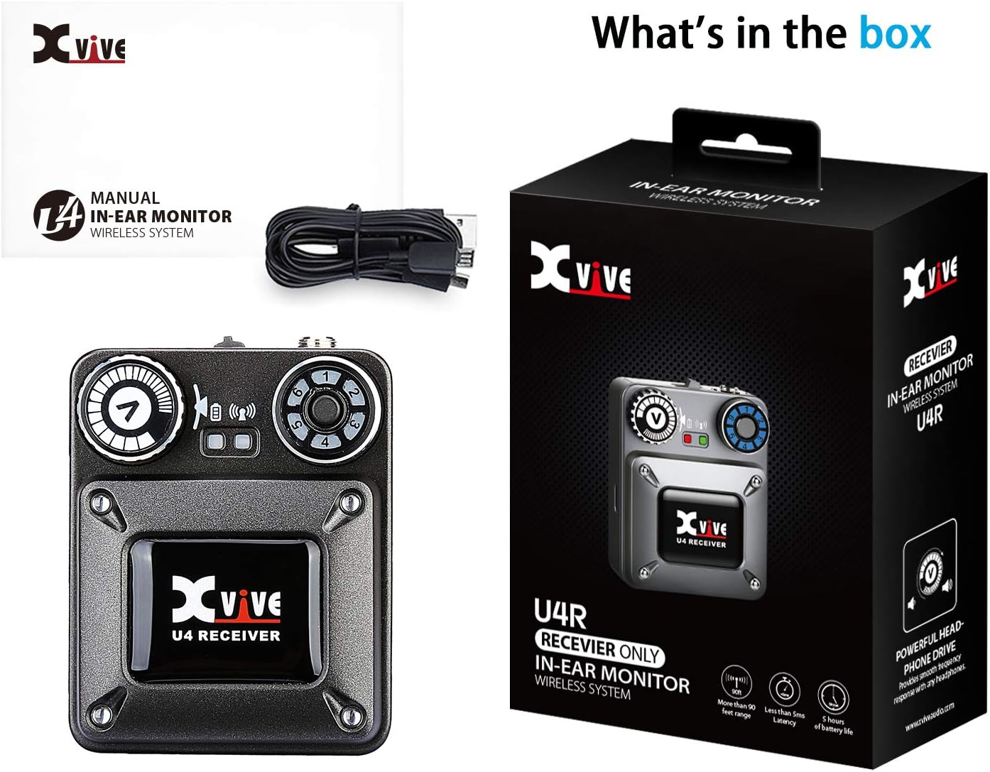 Xvive U4R Wireless in-Ear Monitor System Receiver for Studio, Band Rehearsal, Live Performance (U4R Only)