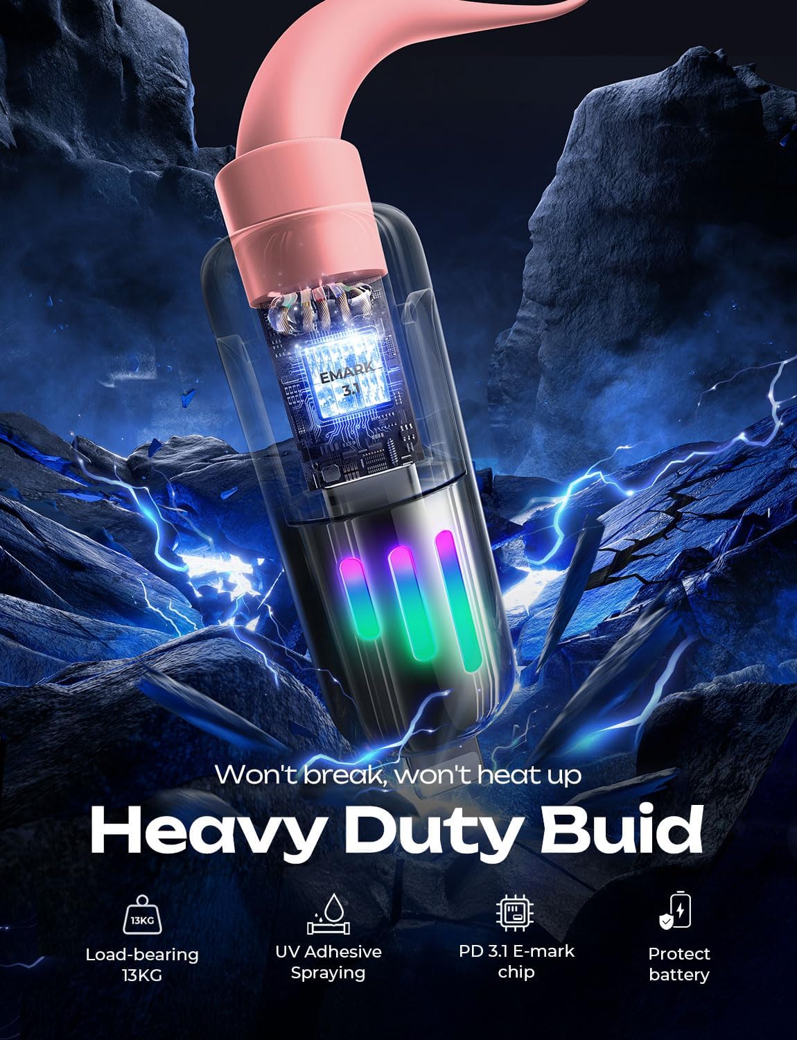 LISEN Pink iPhone Charger Cable, 240W Chubby USB C, 4 in 1 Charging Cable (6.6FT) with Light, USB A/C to C/L Multi Charging for iPhone 16 15 14 Pro Max/MacBook/iPad Pro/Samsung, Pink Accessories