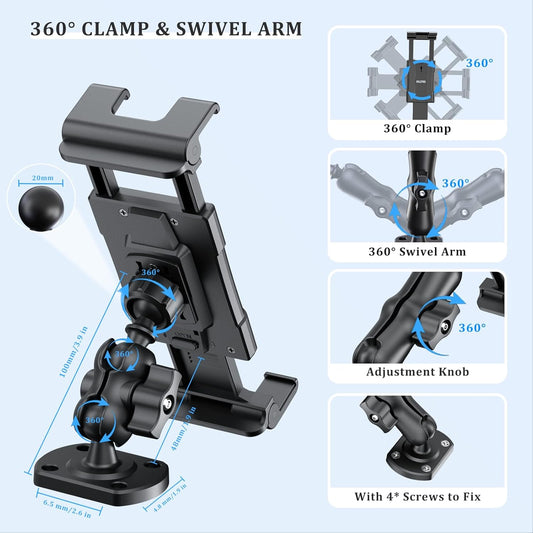OHLPRO Tablet Wall Mount Holder for iPad 360° Adjustment with Arm and Heavy Duty Drill Base, Compatible with 5"-13" iPad Phone Samsung Tab eReader Surface Kindle for Home, Kitchen, Screw Installation