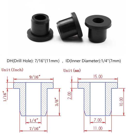 20 pcs 7/16" Drill Hole,1/4" ID Black Silicone Top hat Rubber Grommets for Wiring,Automotive,Firewall,Hole Plug,Desk,Screw,Water and Gas Pipe,Drain,House Siding,Cable Bushing,Glass,Wire Plug