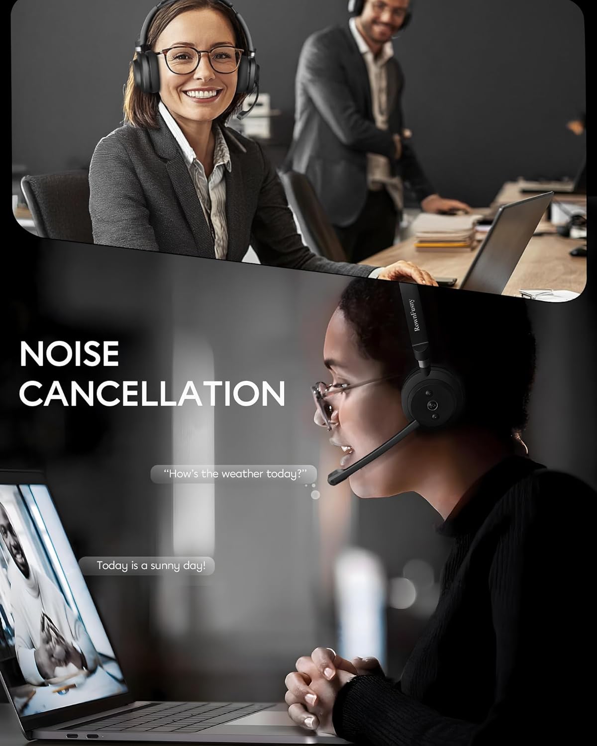 Wireless Headset with Mic for Work, Bluetooth 5.3, Advanced Noise Reduction Microphone, & HD Microphone & HiFi Stereo & Ultra Lightweight Comfortable Bluetooth Headphones for PC, Laptop, Phone,Zoom