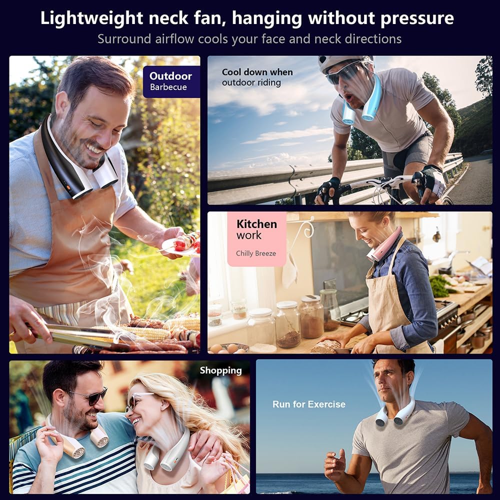 AI Neck Fan, 4 Speeds Adjustable Portable Personal Fan Rechargeable, 4000 mAh Battery Faster Cooling Wearable Fan, Ultra Quiet for Home, Office, Travel, Outdoor - Black