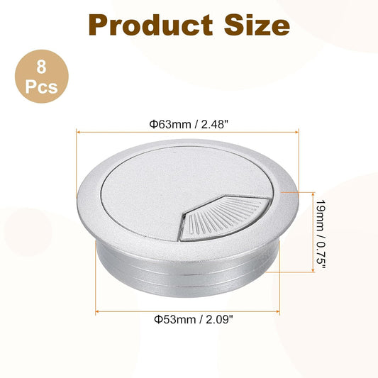 uxcell 8 Pcs 53mm (2.09 Inch) Desk Grommet, Plastic Cable Hole Cover, Wire Cord Cable Organizer for Home Office Computer Desk Cabinet, Silver