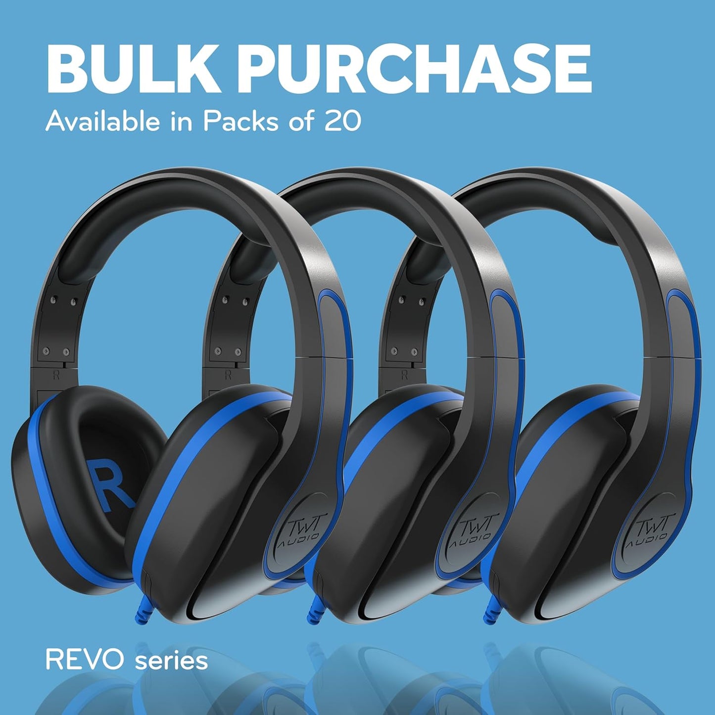 ThinkWrite Technologies REVO TW300, Premium Wired Over-Ear Headphones, Noise Reducing Headphones with 3.5mm Jack, Black - 20 Pack