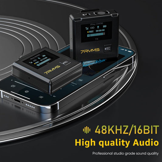 iRay DW30 Wireless Lavalier Microphone with 16GB Internal Recording, Lav Mic Input, USB-C Output, 2.4GHz Wireless Mic for Camera, iPhone, PC - Ideal for Vlogging, Live Streaming, and Video Recording