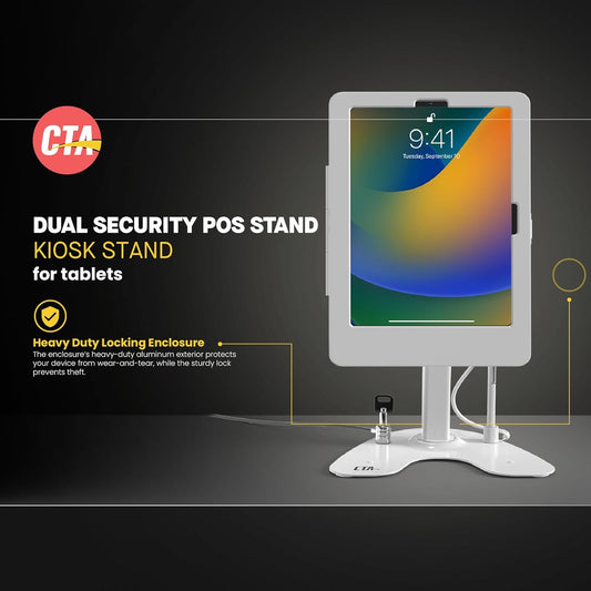 Dual Kiosk Stand – CTA Dual Security Kiosk Stand with Locking Case and Cable for iPad 11th Gen A16 11” - 10th Gen 10.9” - 11” Pro - Air 4 & 5 Gen - White (PAD-ASK109W)