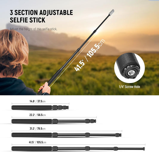 NEEWER Motorcycle Camera Mount Kit, Bicycle Handlebar Invisible Selfie Stick, 360° Ball Heads, Super Clamps & Cleaning Cloth, Compatible with GoPro Insta360 DJI AKASO Action Cam Video Recording, GP-30