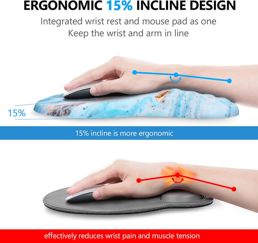 Mouse Pad Wrist Support, Laokiiy 2 in 1 Keyboard Wrist Rest+ Ergonomic Mouse Pad, Non-Slip Wrist Rest for Computer Keyboard, Made Easy Typing & Relieve Wrist Pain(White Gold Beach Marble)