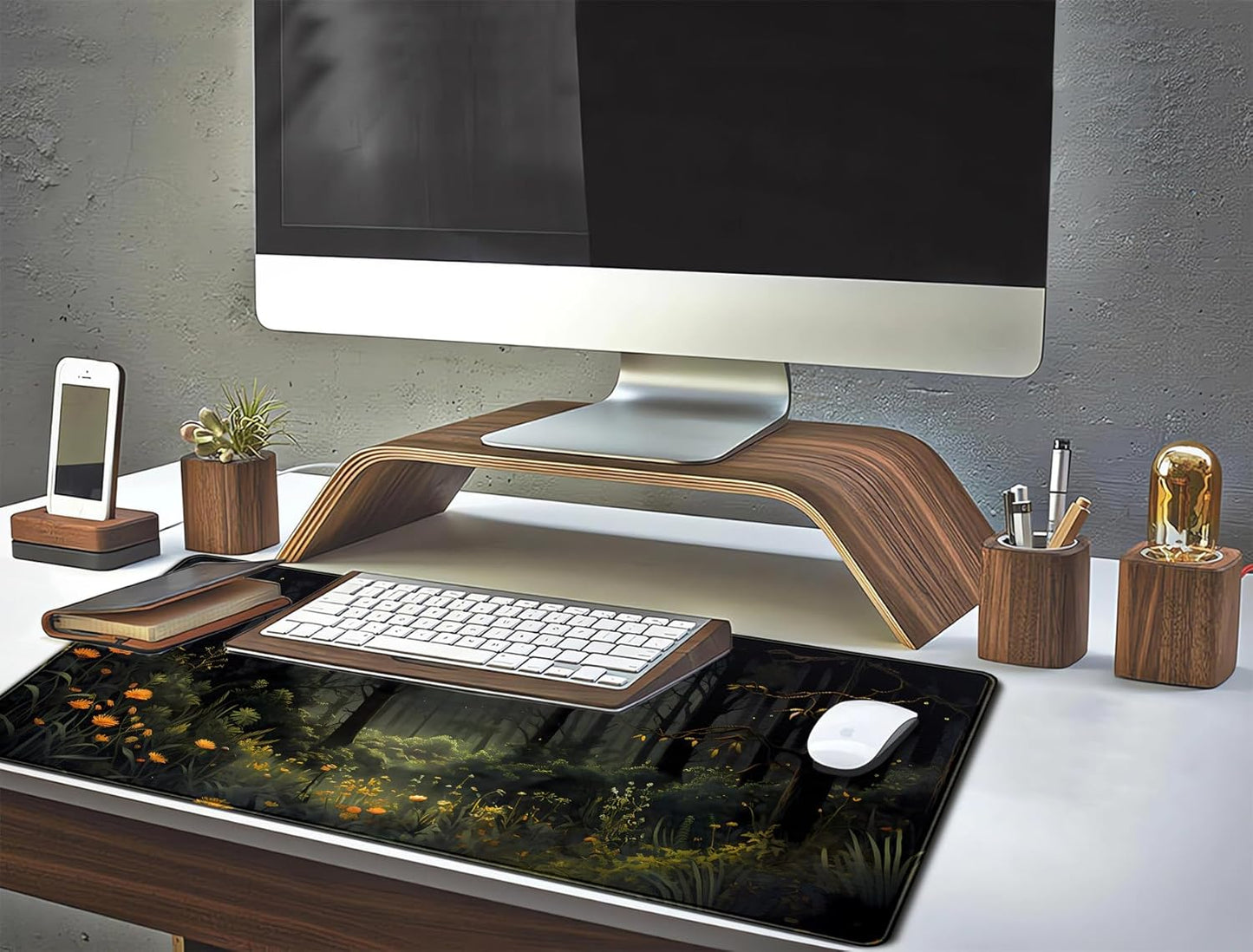 Dark Forest Desk Mat Mouse pad, Green Nature Deskmat XXL Large Extended Aesthetic Plant Mousepad Gaming Desk Pad, Big Laptop Computer Keyboard and Mouse Mat for Women Office Desk Decor 31.5x15.7 in