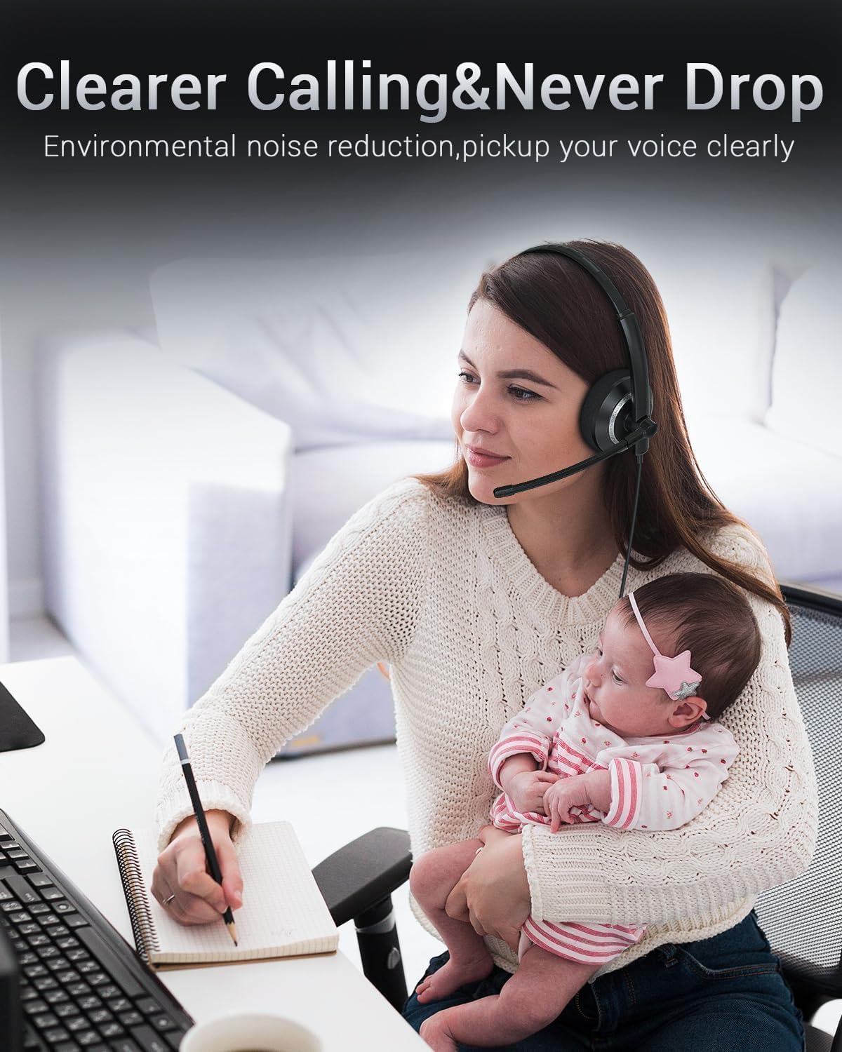 USB Headset with Microphone for PC - Lightweight Single-Ear Computer Headset, Crystal Clear Sound & Comfort Fit, Flexible Steel Headband (3.5mm+USB)