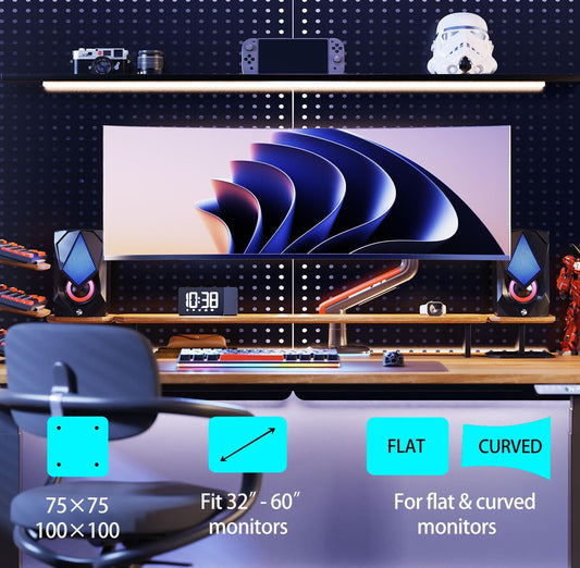 RGB Gaming Monitor-Arm for Flat/Ultrawide/Curved Monitors 32 to 60 inch, Heavy Duty Stand Load up to 20 kg, VESA 75/100 mm Monitor-Mount L50