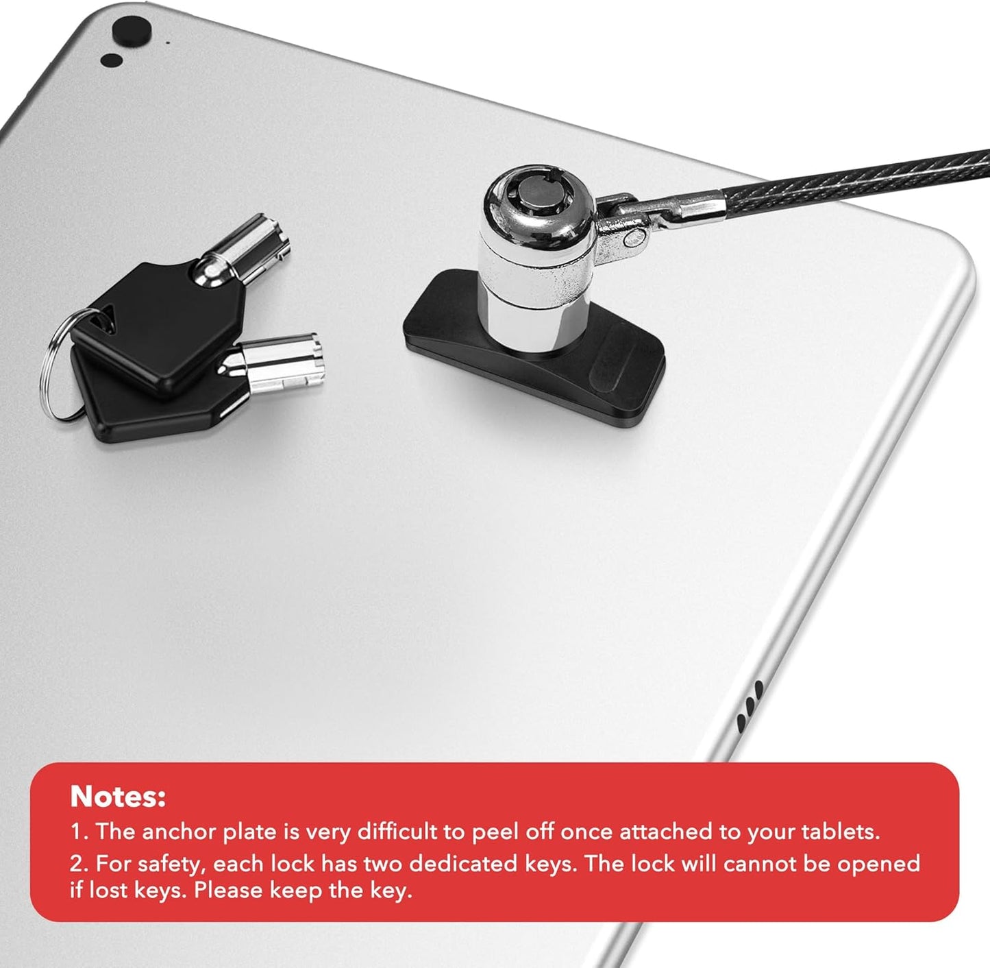 AboveTEK Laptop Lock, Tablet Lock Security Cable, 2 Keys Sturdy Steel iPad Locking Kit w/Adhesive Anchors, Anti Theft Hardware Protection for iPhone Mobile Notebook Computer Monitor MacBook Laptop
