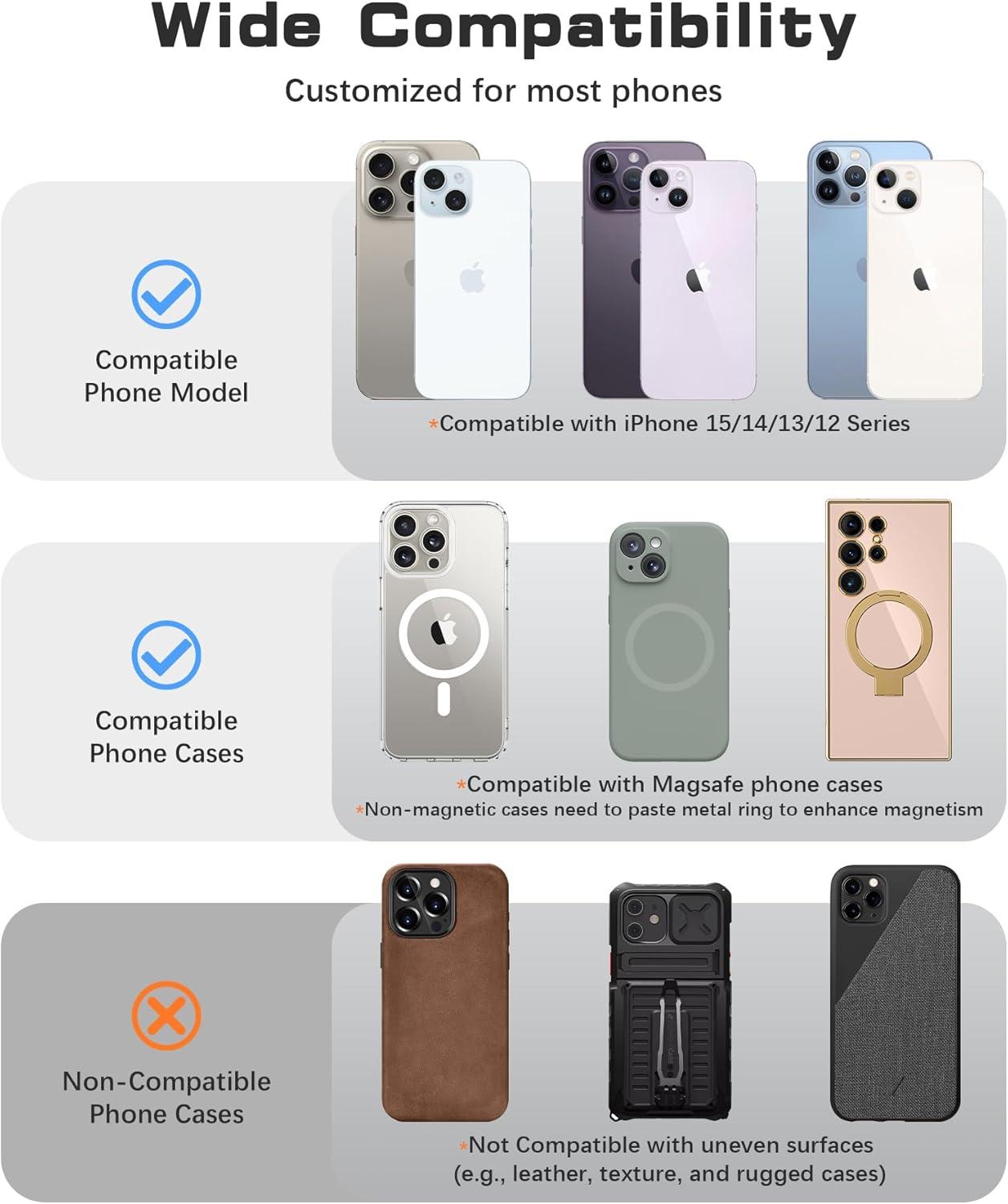 Magnetic Phone Grip, Removable Loop Grip with Soft Finger Strap, Silicone Phone Ring Holder for Back of Phone for iPhone 16/15/14/13/12 Pro Max/Plus, Blue