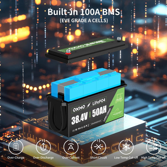 36V 50Ah LiFePO4 Lithium Battery for Trolling Motor Low-Temp Protection Built in 100A BMS Deep Cycle Lithium Battery