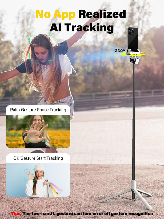 Smartphone Gimbal Stabilizer, Smart Face Tracking Tripod Without APP - 4 in 1 Cellphone Gimbal Stabilizer for iPhone&Android Extended 108cm Rod with RGB Fill Light,M2PRO White