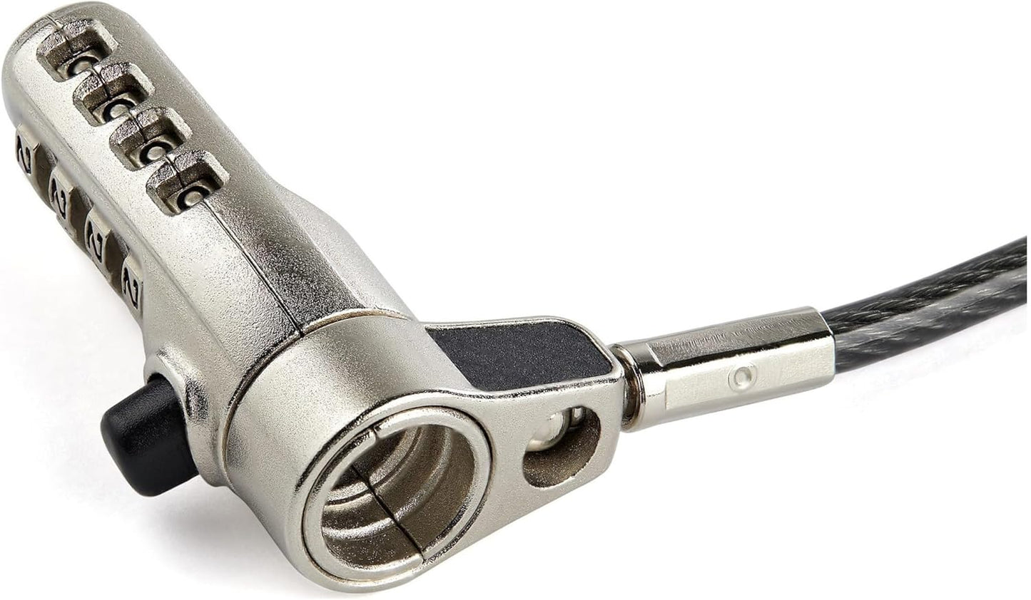 StarTech.com 6.6ft (2m) 3-in-1 Universal Laptop Cable Lock - 4-Digit Combination Laptop/Desktop Security Cable Lock Compatible w/K-Slot, Nano & Wedge Slot Computer - Anti-Theft Steel Cable, TAA