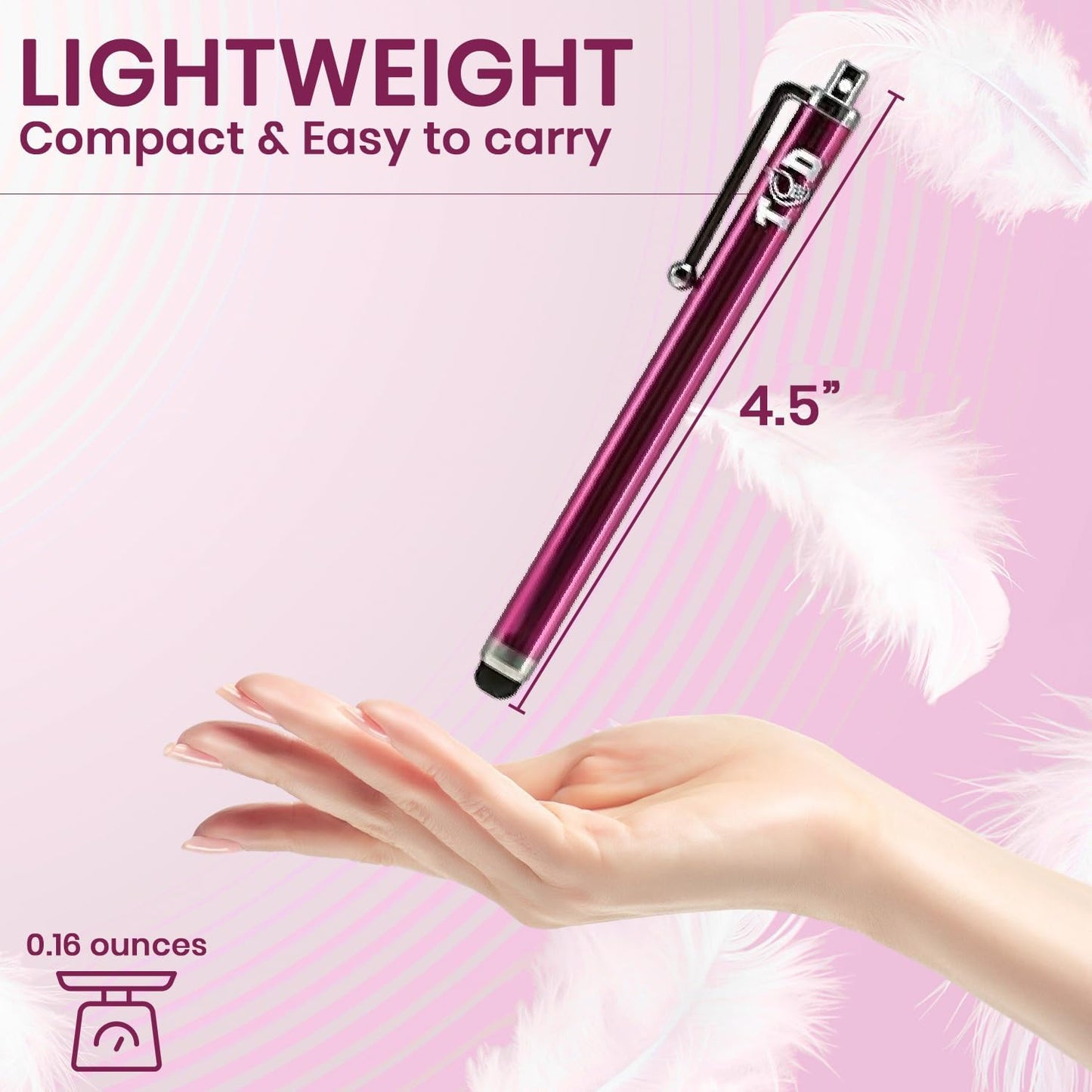 TCD 10 Pack Stylus Pen for Touch Screen, Universal Capacitive Digital Stylus Pen for iPad, iPhone, Tablet, Laptop – Premium Thick Styluses for All Touchscreen Devices with Rubber Tip, Hot Pink