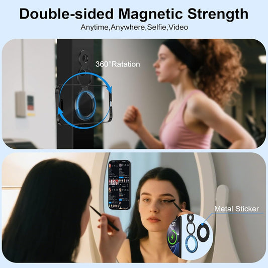 Magnetic Phone Ring Holder for MagSafe Gym Phone Grip Stand Finger Ring Kickstand Dual-Sided Magnetic Pop Socket for iPhone 16 Pro Max 16e 15 14 13 12 Pro Max,Samsung,Compatible for Wireless Car Mount