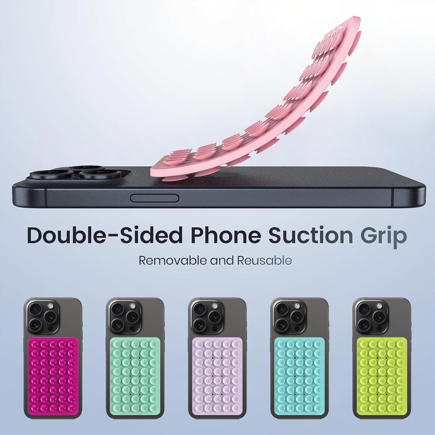 2PACK Silicone Double Sided Suction Phone Case Mount, Detachable Hands Free & Strong Grip Holder for Selfies & Videos, Compatible iPhone Android (Sand Pink, 2Pack 40 Suction Cups)