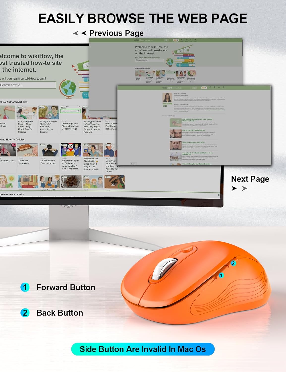 Trueque Wireless Mouse for Laptop, 2.4GHz Ergonomic Computer Mouse with Back & Forward Buttons, 3-Level DPI, 6 Buttons, Optical USB Cordless Mice for Windows Chromebook MacBook PC (Orange)