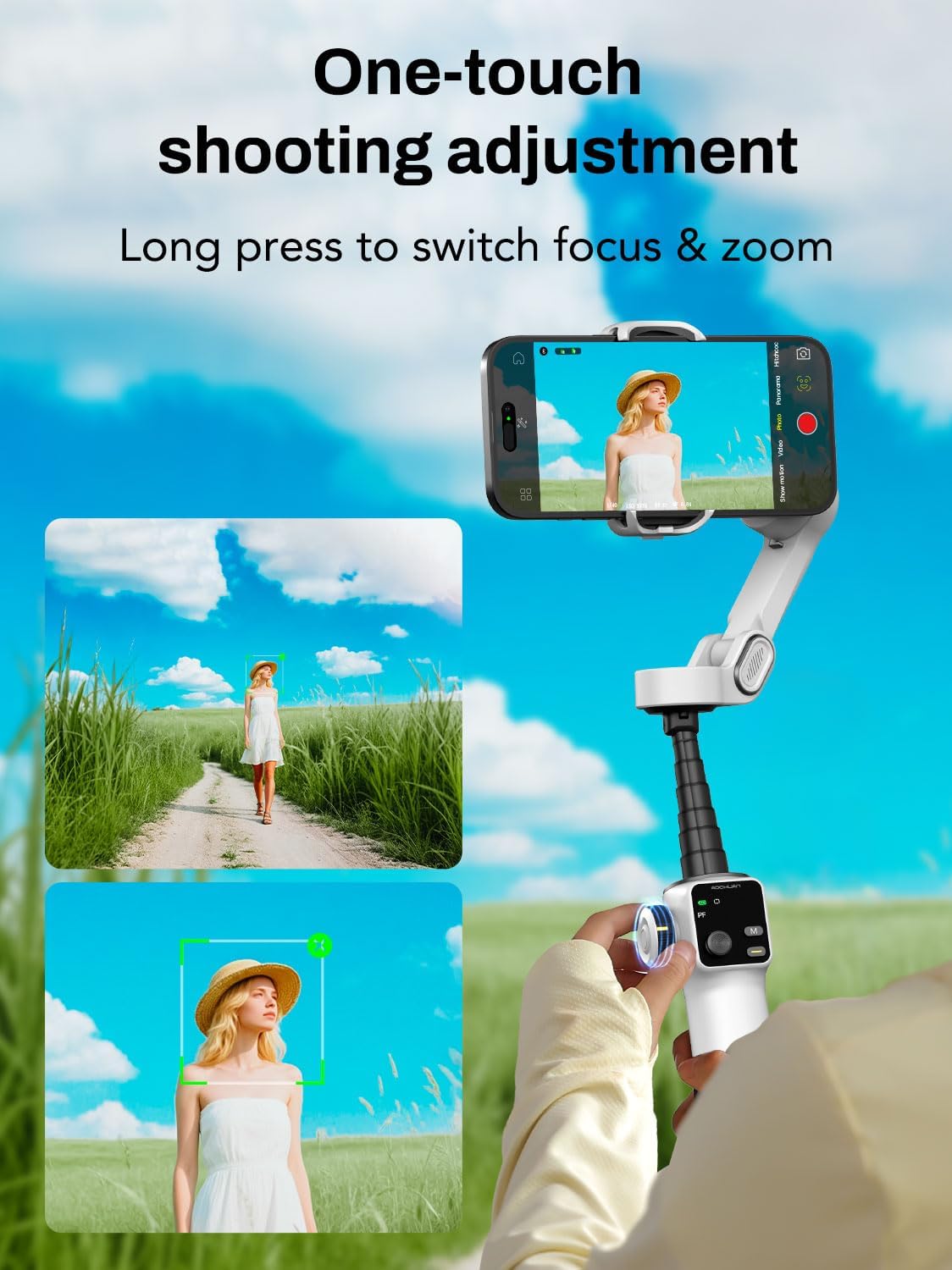 Gimbal Stabilizer for iPhone & Android, 3-Axis Phone Gimbal with OLED Screen, 7.8" Extendable Rod, Face & Gesture Tracking, Ideal for Vlogging, Travel & Video Recording-Smart V8 White