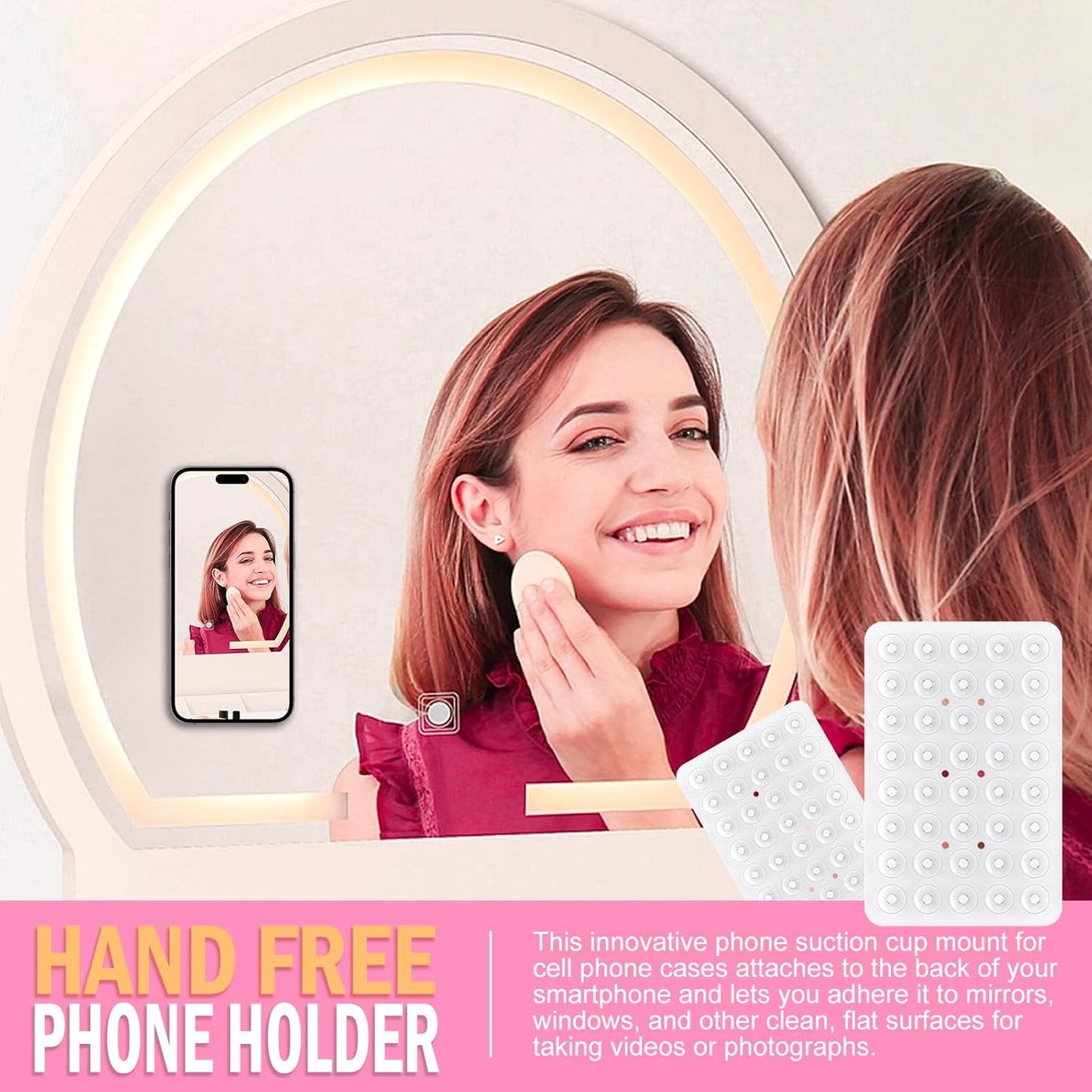 Double Sided Silicone Suction Phone Holder Mount, Silicon Accessory for iPhone and Android, Hands-Free Mirror Shower Phone Holder, TikTok Videos and Selfies (Transparent)