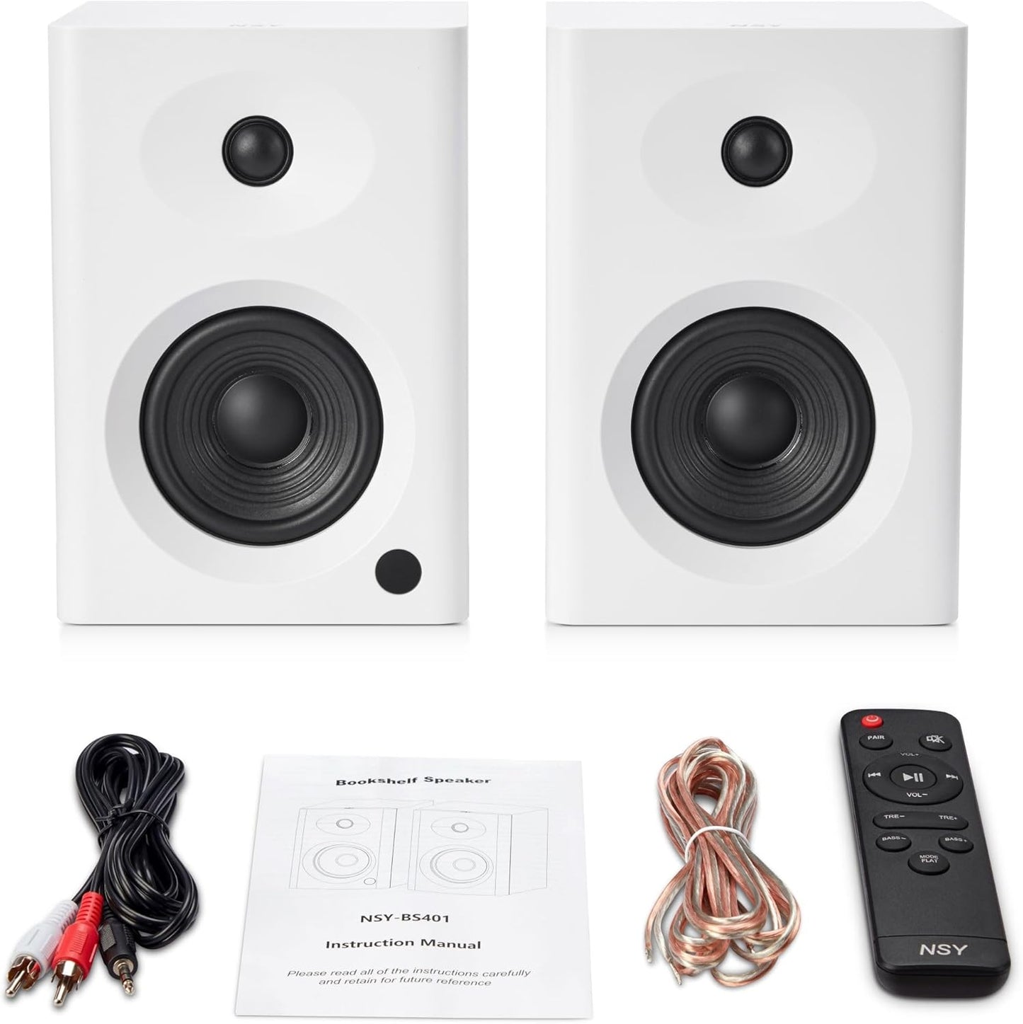 Bookshelf Speakers with Deep Bass, 80W Peak Output Small HiFi Gaming Computer Speakers, 4" Desktop Audio System for Small Home Office Desktop PC, Pair, White