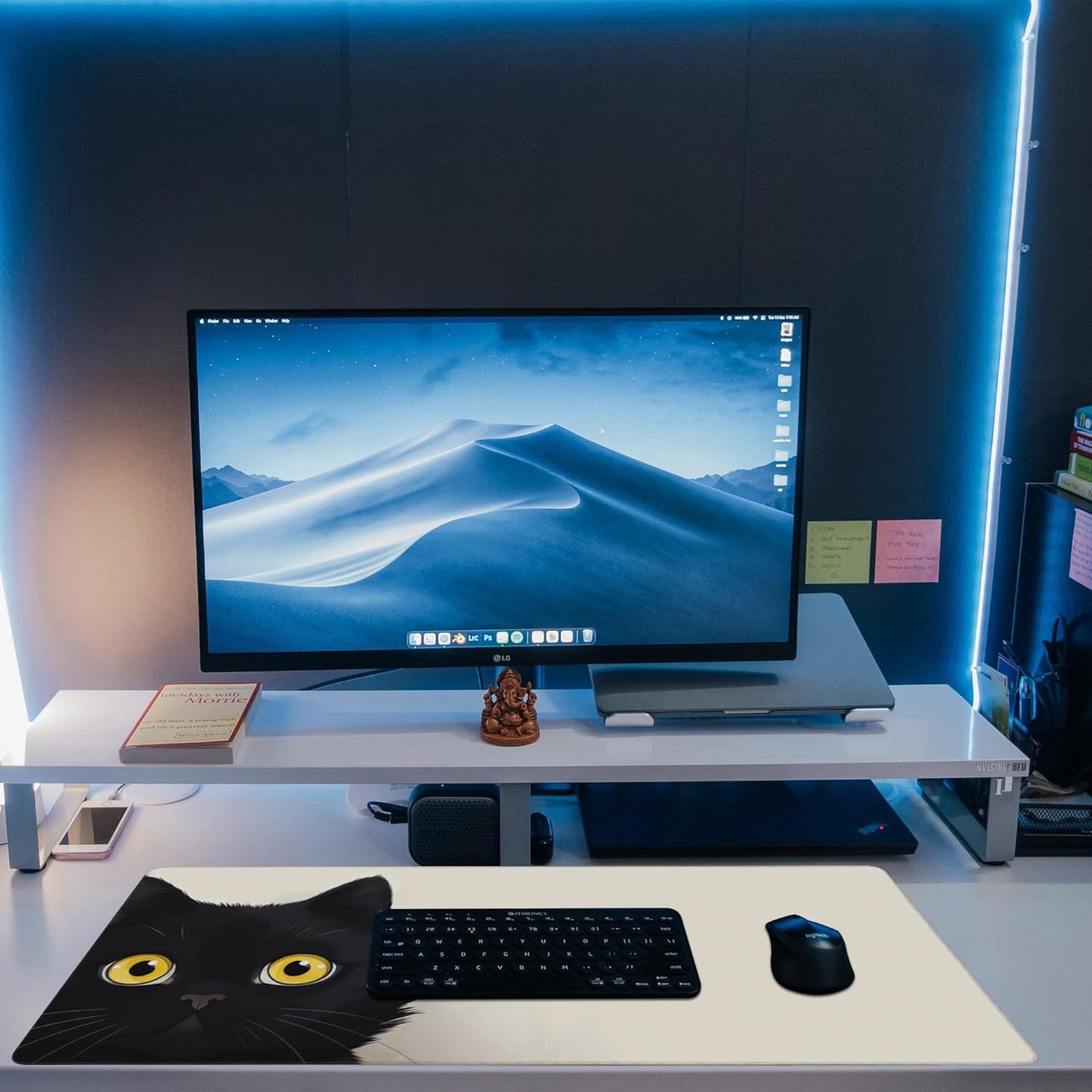 Desk Pad,Black Cat Desk Mat,Cute Cat Large Gaming Mouse Pad for Desk,Extended Big Computer Keyboard Mouse Pad with Non-Slip Base and Stitched Edge,35.4"x15.7"