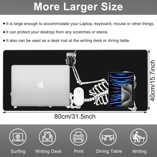 Mouse Pad, Large Skeleton with Cocktail Desk Mat, Extended Non-Slip Gaming Keyboard Mousepad Desk Pad, Thick Stitched Edges Waterproof Mouse Mat 31.5"x15.7" (Human Skeleton)