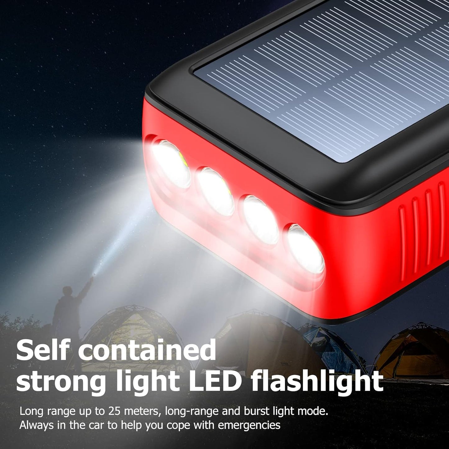 Solar Charger Power Bank 63200mAh, Portable Charger with Dual Outputs & Dual Inputs 4 LEDs Flashlight, Hand Crank Power Bank Fast Charging Battery Pack for Outdoor Camping Survival Gear