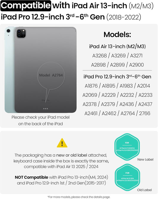 Nillkin Carry Go Keyboard Case for iPad Air 13 inch (M3/M2) with Handle, iPad Pro 12.9 (3rd/4th/5th/6th Gen) Rugged Case with Detachable Keyboard, Magic Trackpad, 7 Colors Backlit, Camera Cover, Gray