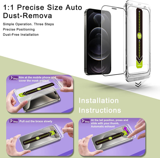 (2-Pack Ultra HD Clear Screen Protector for iPhone 12/12 Pro (6.3-Inch),9H Tempered Glass,Full Coverage,Anti-Fingerprint,Auto Dust Removal,Bubble-Free,Easy Installation